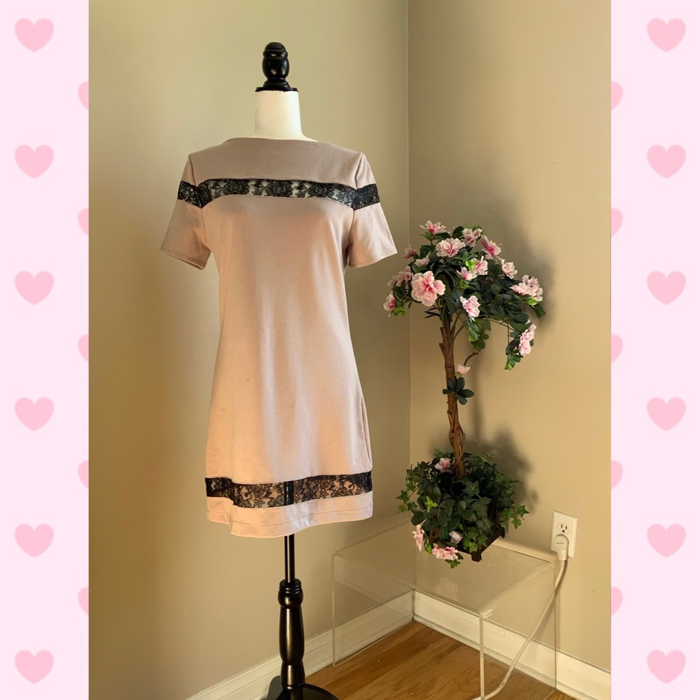Vintage Light Purple/Pink Mauve Dress With Black Lace